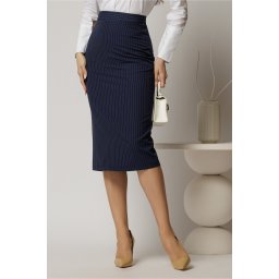 Fusta DY Fashion midi bleumarin conica cu dungi