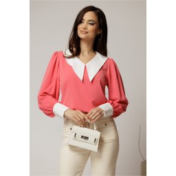 Bluza DY Fashion corai cu gulerul ascutitdin voal fluid