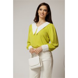 Bluza DY Fashion galben neon cu gulerul ascutitdin voal fluid