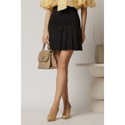 Fusta DY Fashion scurta neagra cu pliuri si nasture pe talie