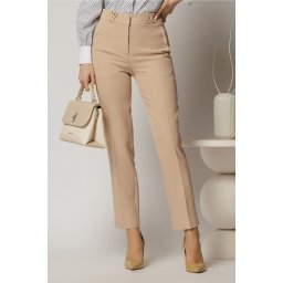 Pantalon DY Fashion bej cu croi conic si gaici impletite
