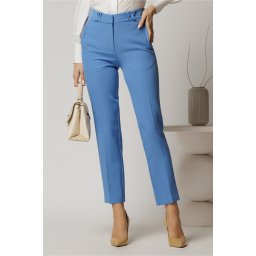 Pantalon DY Fashion albastru cu croi conic si gaici impletite