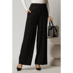 Pantaloni DY Fashion negri cu croi lejer si elastic pe talie