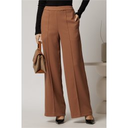 Pantaloni DY Fashion maro cu croi lejer si elastic pe talie