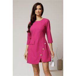 Rochie DY Fashion scurta fucsia cu dungi si nasturi pe fusta