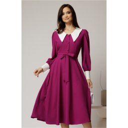 Rochie DY Fashion midi magenta cu guler si mansete in contrast