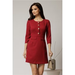 Rochie DY Fashion scurta bordo cu nasturi pe bust si fusta tip A
