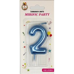 Lumanare tort cifra 2 albastru metalic 6 cm