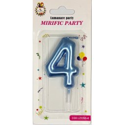 Lumanare tort cifra 4 albastru metalic 6 cm