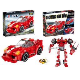 Joc de construit 2 in 1 masina de curse pull back si robot, 211 piese