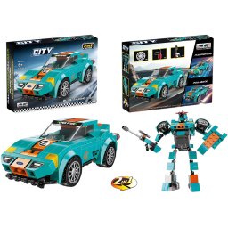 Joc de construit 2 in 1 masina de curse pull back si robot, 196 piese