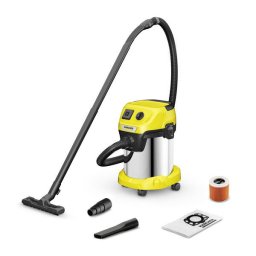 Aspirator umed-uscat WD 3 P S V-17/4/20 1.628-190.0, Aspirare umeda si uscata, Recipient din otel inoxidabil de 17 L, Furtun 2 m, 1000 W, Filtru cartus, Priza integrata cu intrerupator, Sistem de blocare „Pull & Push” , Galben/Negru/Metal
