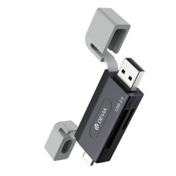 Card reader Devia Cititor Card 2in1 Leopard Series USB si Type-C, 2.0, SD/TF, Negru