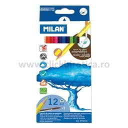 Creioane colorate acuarela Milan 12 culori triunghiulare