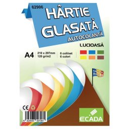 Hartie glasata autocolanta A4 set 6 culori, Ecada