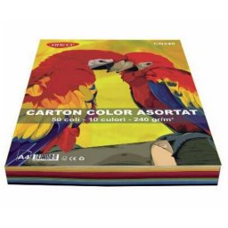 Carton A4 10 culori asortate 50 coli, 240g/mp, Daco