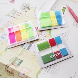 Stick index plastic transparent color 5 x 12mm + 45 x 25 mm, 3 x 20 buc/set - 4 culori