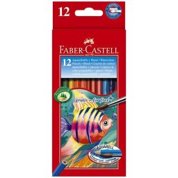 Creioane colorate acuarela Faber-Castell 12 culori + pensula