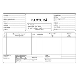 Factura A5, 3 exemplare, autocopiativ, carnet 50 seturi, fara TVA