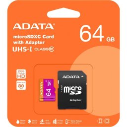 Card Micro SDXC 64 GB, clasa 10 UHS-I, 80 MB/s, AData