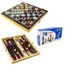Joc 3 in 1: sah, table, dame, cutie lemn 48x24cm