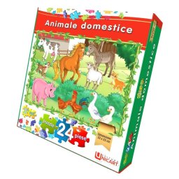 Puzzle 24 piese mari Animale domestice, 33x23 cm, Unicart