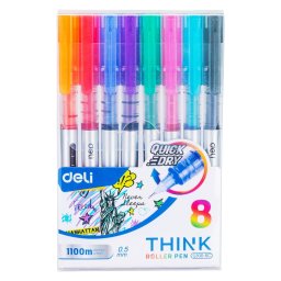 Roller 0,5 mm Deli Think, set 8 culori