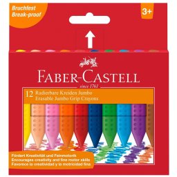 Creioane colorate plastic Faber-Castell Grip Jumbo, 12 culori triunghiulare