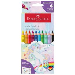 Creioane colorate acuarela Faber-Castell Grip Jumbo 8+2 culori, Unicorni