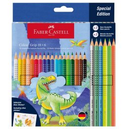 Creioane colorate acuarela 18+6 culori Faber-Castell Grip 2001 Dinozauri