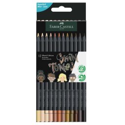 Creioane colorate tonurile pielii, Faber-Castell 12 culori Black Edition