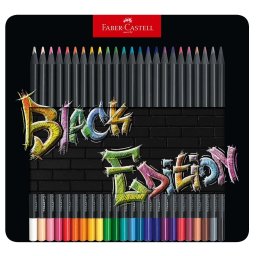Creioane colorate Faber-Castell 24 culori Black Edition, cutie metal