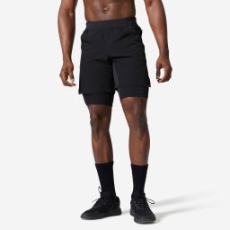 Pantalon scurt respirant 2 în 1 Fitness buzunare cu fermoar Negru Bărbați