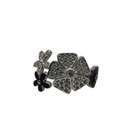Inel pentru Dama Argint 925, Jolie, Model Trifoi cu Email Negru, 4.9 g, Marimea 58, Argintiu/Negru