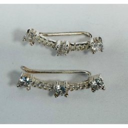 Cercei din Argint 925, Jolie Silver, pentru Dama, Model Bagheta pe Lob cu Pietre, 2.37 g, Design Fin si Romantic, Argintiu