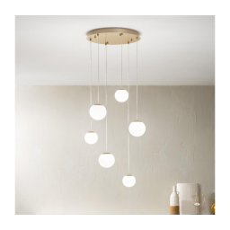 Ondaluce - Lustră LED suspendată pe cablu SANTOS, 48 W, 230 V, Ø 45 cm, auriu/alb