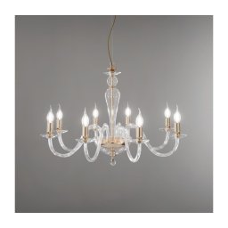 Ondaluce - Candelabru suspendat pe cablu PAGANINI 6xE14/10W/230V Ø 70 cm auriu/sticlă transparentă