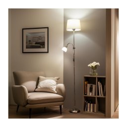 Lampadar CERIA Brilagi 1xE27/100W/230V + 1xE14/25W, crom mat/bej