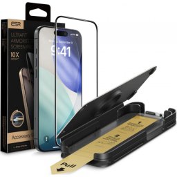 Folie de protectie Ecran ESR UltraFit Armorite Pro pentru Apple iPhone 17 / 16 Pro, Sticla Securizata, Full Glue, Neagra
