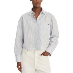 CALVIN KLEIN Cămaşă Yarndye Poplin Cropped LV047F105G C1O breezy blue three color refine