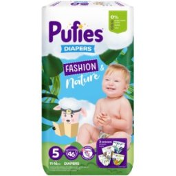 Set 3 x 46 Scutece Pufies Fashion and Nature, Maxi Pack, 5 Junior, 11-16 kg