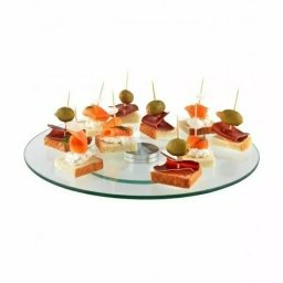 Platou rotativ din sticla pentru tort si aperitive, 34 cm, 360° - Perfect Home