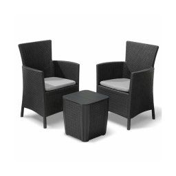 Set mobilier balcon Curver Iowa cu 2 fotolii si masa cu depozitare, grafit