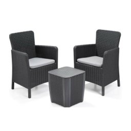 Set mobilier de balcon Curver Trenton, grafit, efect ratan (2 scaune + masa)