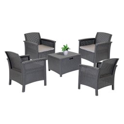 Set mobilier de gradina Leziter Venus Quadro grafit, 4 scaune + masa, efect ratan