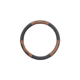 Husa volan auto din piele, marimea M (37–38 cm), negru cu maro, K436