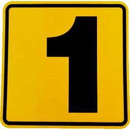 Autocolant numar 1 galben, patrat, 11,2 x 11,2 cm pentru semnalizare