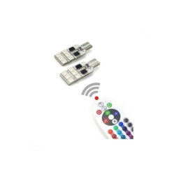 Set 2 becuri pozitie T10 RGB 12V, 12 LED SMD 5050, cu telecomanda