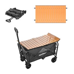 Carucior pliabil Leziter pentru plaja si gradina, cu masa de picnic integrata, gri