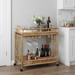 Carucior de vin cu roti natural 85 x 50 x 93 cm Bambus GartenMobel Dekor